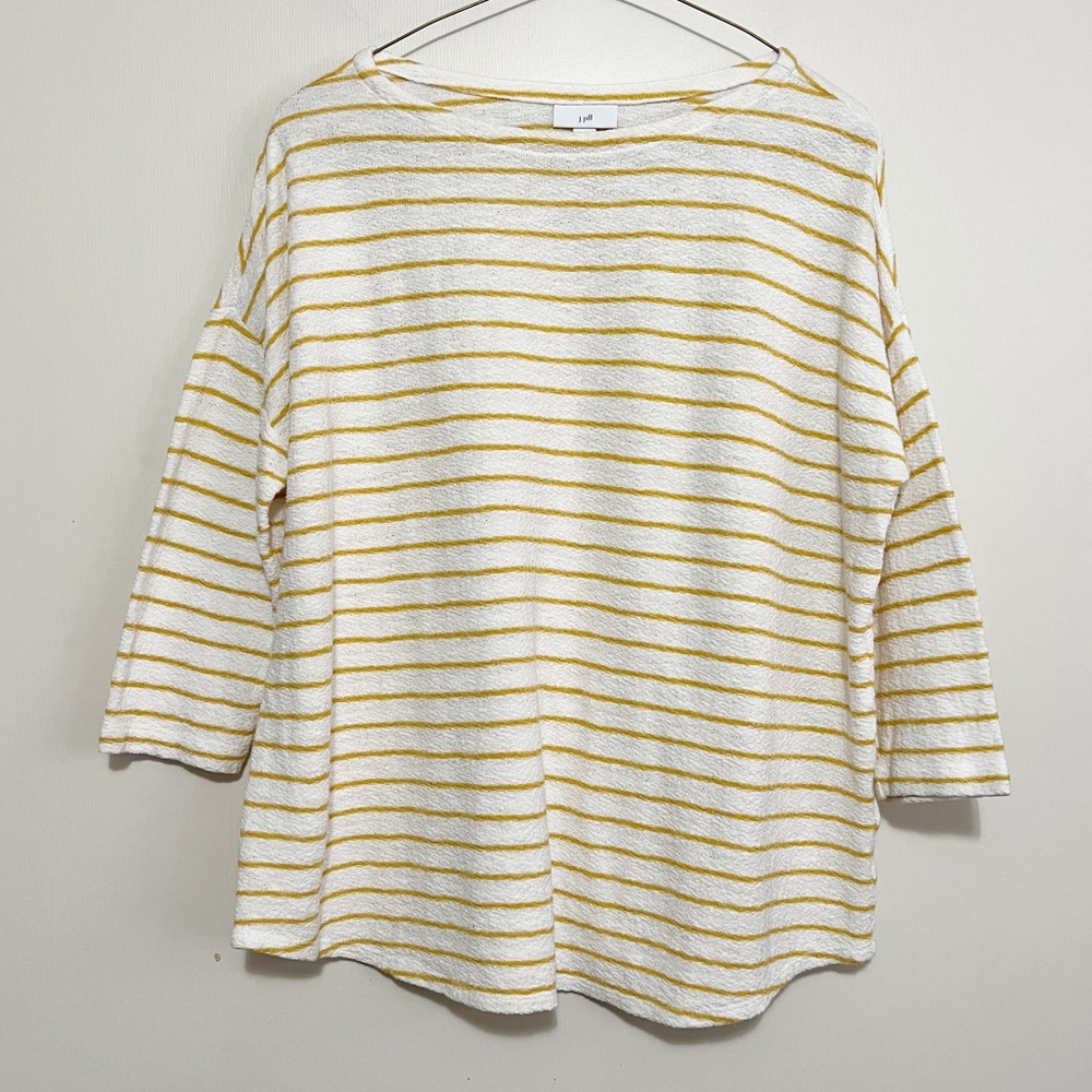 J Jill Yellow Stripes Crepe Cotton Boat Neck Top M